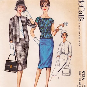 McCall&#39;s 5136  Vintage 1950s Sewing Pattern  Skirt Blouse Jacket Suit  Size 14 Bust 34