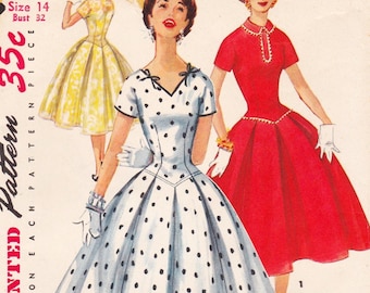Simplicity 1076 Vintage 1950s Sewing Pattern Dress Size 14 Bust 32
