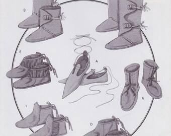 Butterick 5233 Historical Costume Sewing Pattern Footwear Slippers Boots Moccasins One Size Uncut
