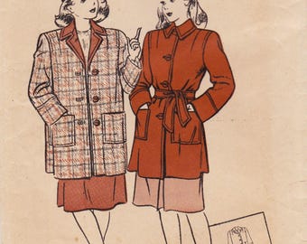 Butterick 3425, Vintage 1940s Sewing Pattern, Jacket, Coat, Size 14 Bust 32