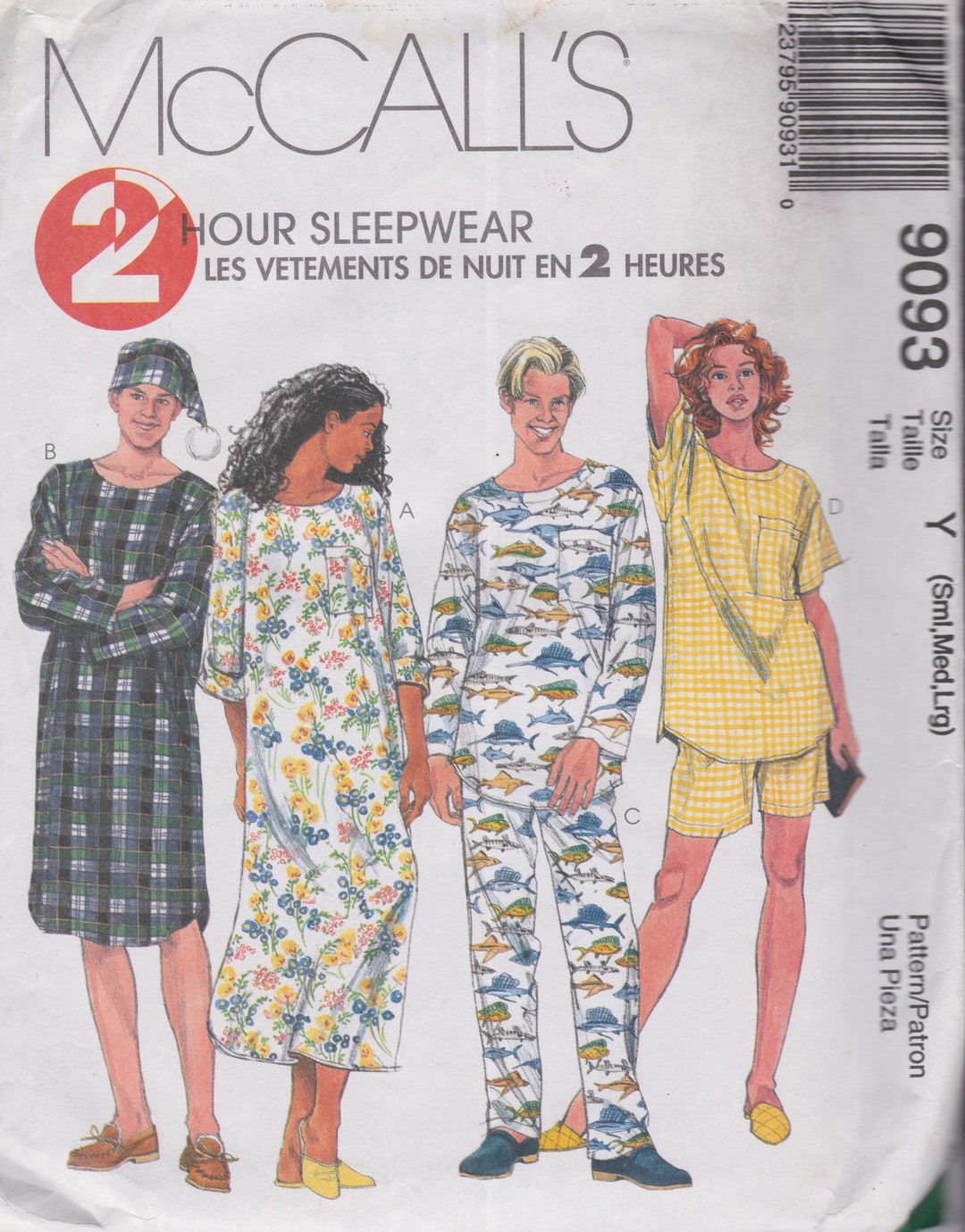 Mccalls 9093 Vintage Sewing Pattern Pajamas Shorts Nightshirt Sleeping