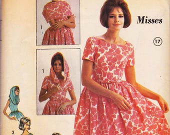 Advance 3171, Vintage 1960s Sewing Pattern, Dress & Scarf, Size 14 Bust 34 Uncut