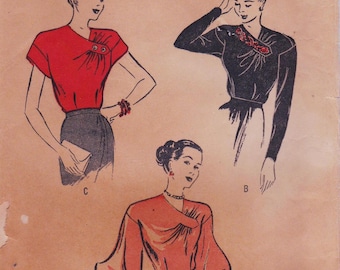 Butterick 4037, Vintage 1940s Sewing Pattern, Blouse, Shirt, Top, Size 16 Bust 34