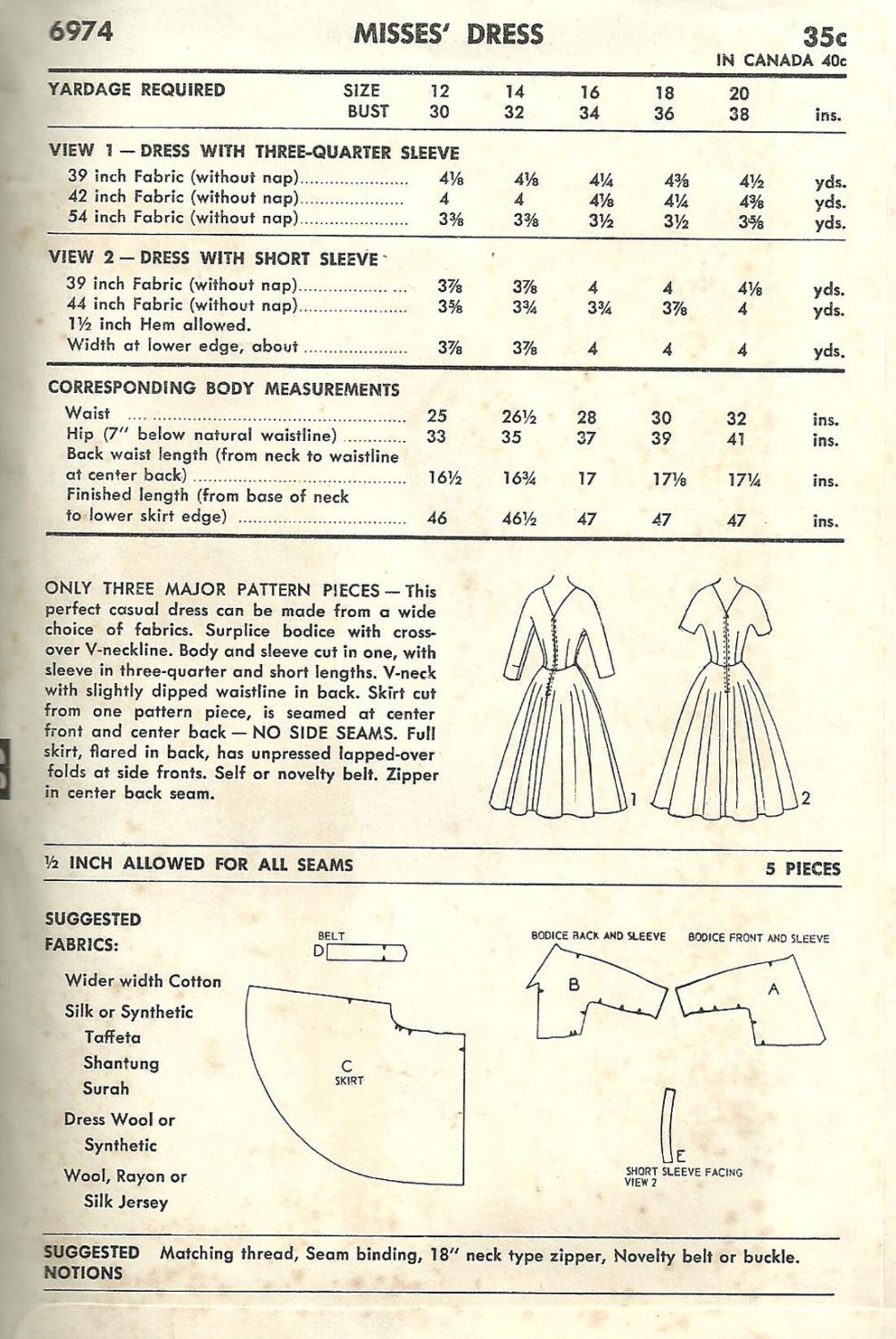 Advance 6974 Vintage 50s Sewing Pattern Wrap Dress Etsy