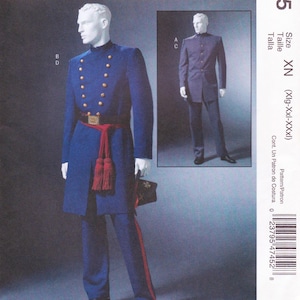 May include: A blue military-style uniform with gold buttons, a red belt, and matching tassels. The pants have a red stripe down the side. The image also includes a smaller image of a similar uniform. The size is XN (Xlg-XXl-XXxl).