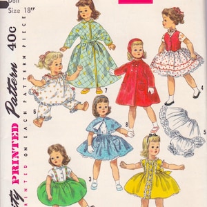 Simplicity Crafts 1779  Vintage 1950s Sewing Pattern   18 Inch Fashion Doll Clothes  Dress Cape Coat Pajamas Robe Wardrobe  Unused