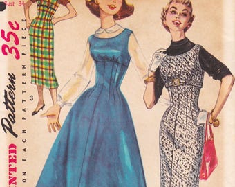 Simplicity 1734, Vintage 1950s Sewing Pattern, Sleeveless Dress, Jumper, Size 14, Bust 34, Unused