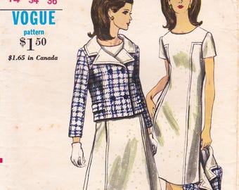 Vogue Young Fashionables 6996, Vintage 1960s Sewing Pattern, Dress & Jacket, Size 14, Bust 34
