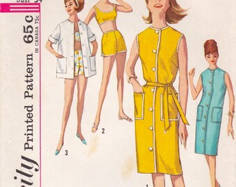 Simplicity 4976 Vintage Sewing Pattern Bra Top Shorts Beach Dress Size 14 Bust 34