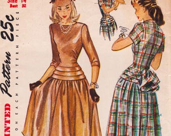 Simplicity 2261, Vintage 1940s Sewing Pattern, Dress, Size 14, Bust 32, Unused
