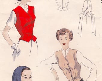Vogue 6824 Vintage 1950s Sewing Pattern Vest Waistcoat Scarf Hood Size 14 Bust 32