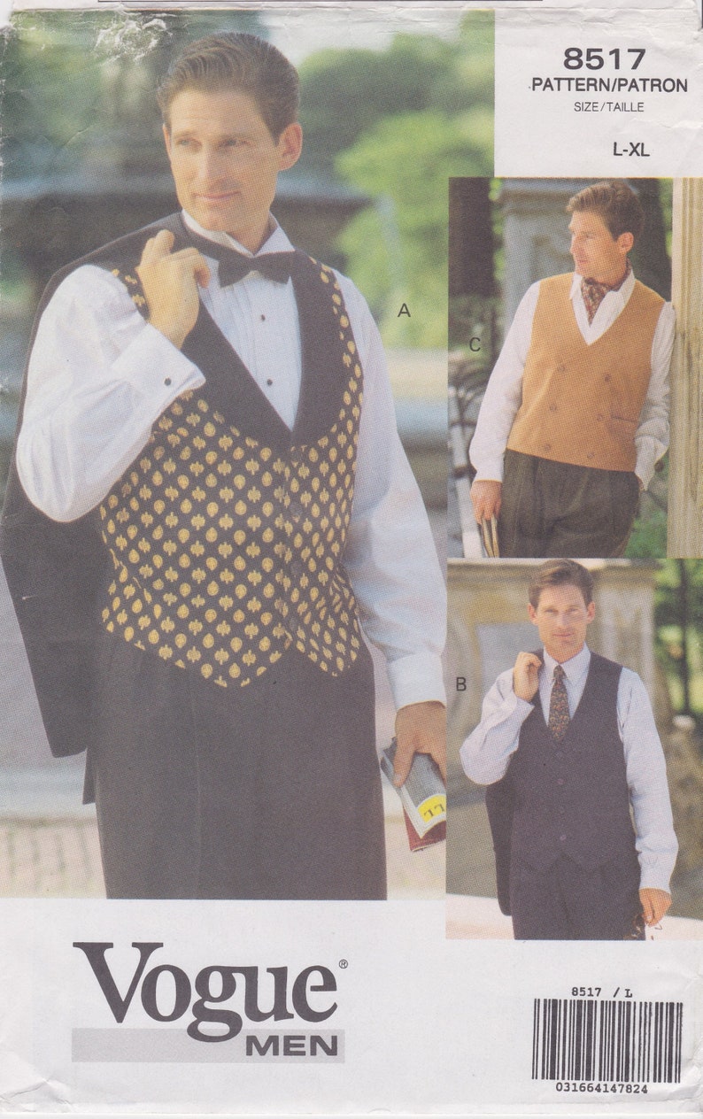 Very Easy Vogue 8517 / Vintage Mens Sewing Pattern / Mans Vest Etsy