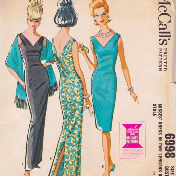 Mccalls 6998 Vintage 1960s Sewing Pattern Evening Gown Sheath Dress and  Stole Size 16 Bust 36 Unused - Etsy