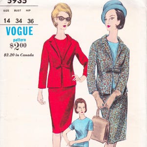 Vogue Young Fashionables 5935  Vintage 1960s Sewing Pattern Skirt Jacket Blouse  Size 14 Bust 34 Unused With Label