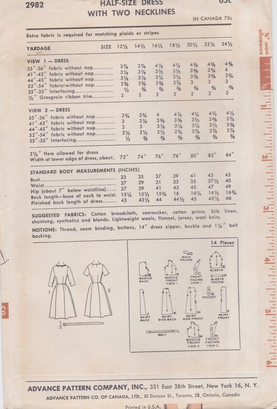 Patterns Unused Size 12 Bust 32 Advance 2977 Vintage Sewing Pattern ...