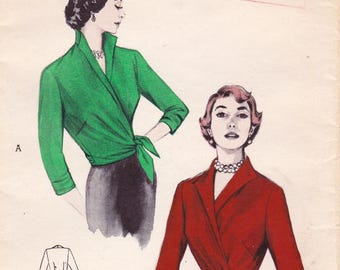 Butterick 5537, Vintage 1950s Sewing Pattern, Wrap Blouse, Size 14 Bust 32