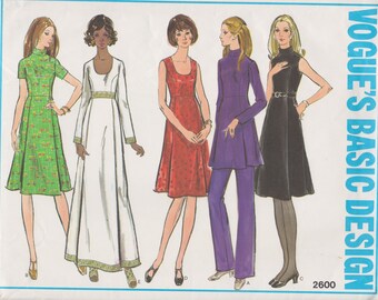 Vogue Basic Design 2600 / Vintage Sewing Pattern / Dress Gown Tunic Trousers Pants / Size 12 Petite / Bust 34 / Unused
