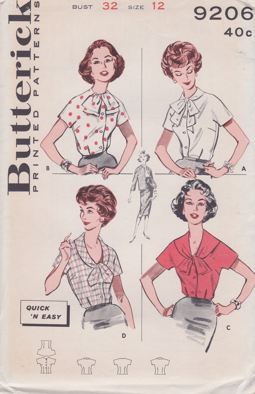 Butterick 9206 / Vintage Sewing Pattern / Blouse Shirt Top / - Etsy