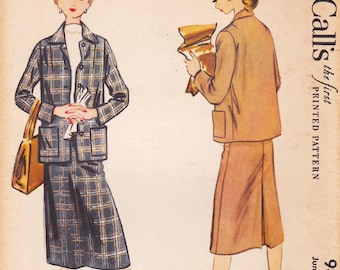 McCalls 9893, Vintage 1950s Sewing Pattern, Skirt, Jacket, Suit, Size 15, Bust 33