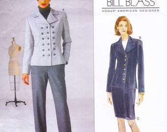 Vogue 2000, Vintage Bill Blass Sewing Pattern, Pants, Jacket & Skirt, Sizes 6 - 10, Unused