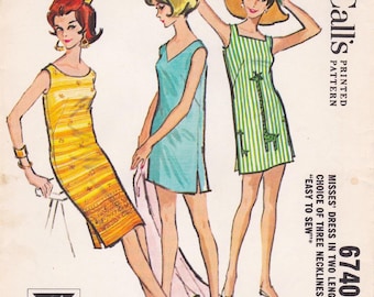 McCalls 6740 Vintage 1960s Sewing Pattern Sleeveless Dress Size Medium Bust 34 to 36
