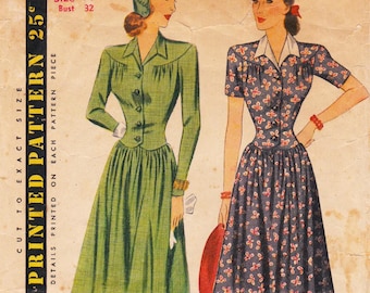 Simplicity 4097 Vintage 1940s Sewing Pattern Dress Size 14 Bust 32