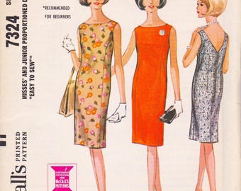 McCalls 7324 Vintage 1960s Sewing Pattern Dress Size Medium Bust 32 To 34 Uncut