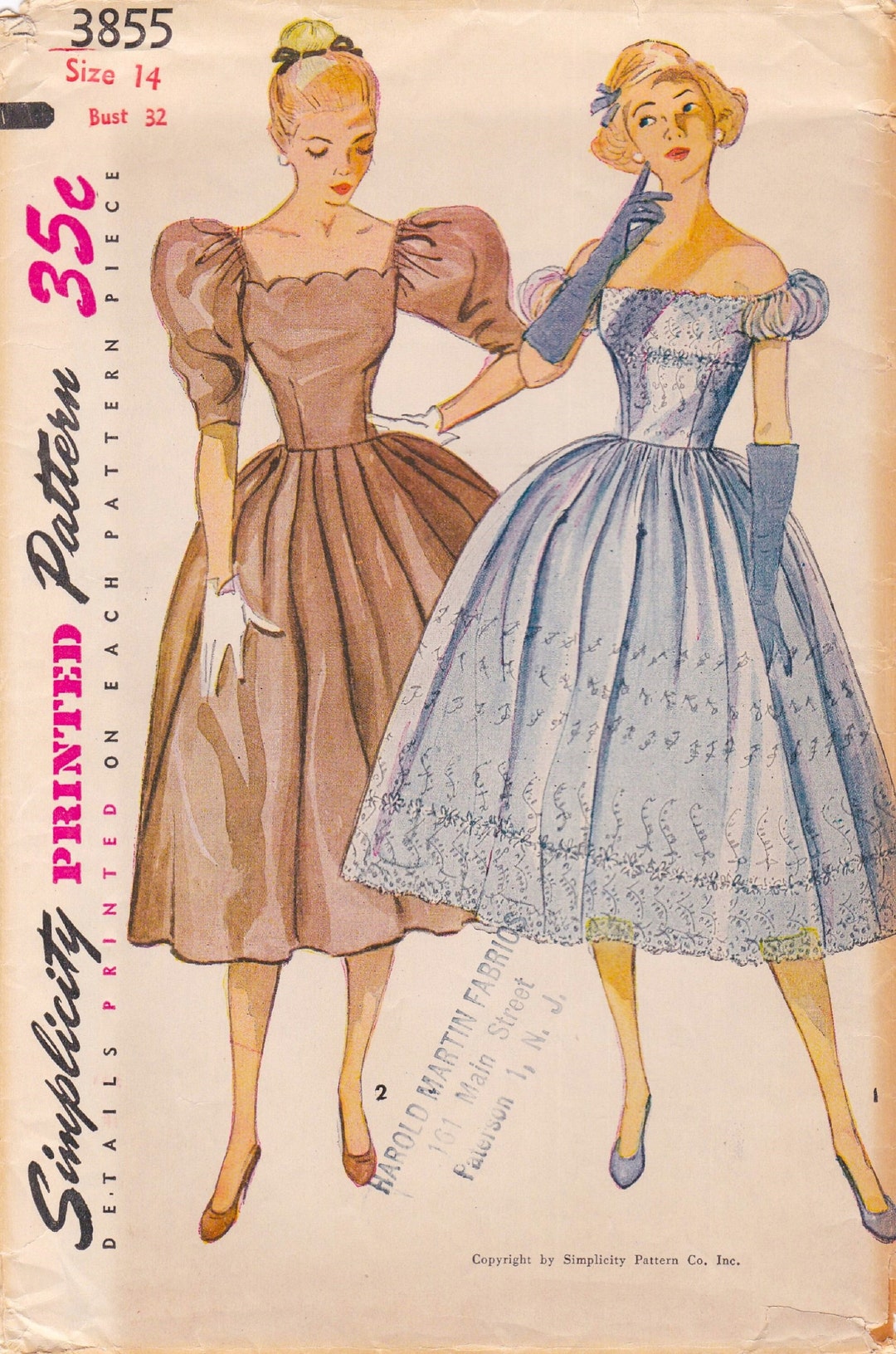 Simplicity 3855 Vintage 1950s Sewing Pattern Dress Size 14 Bust 32 - Etsy
