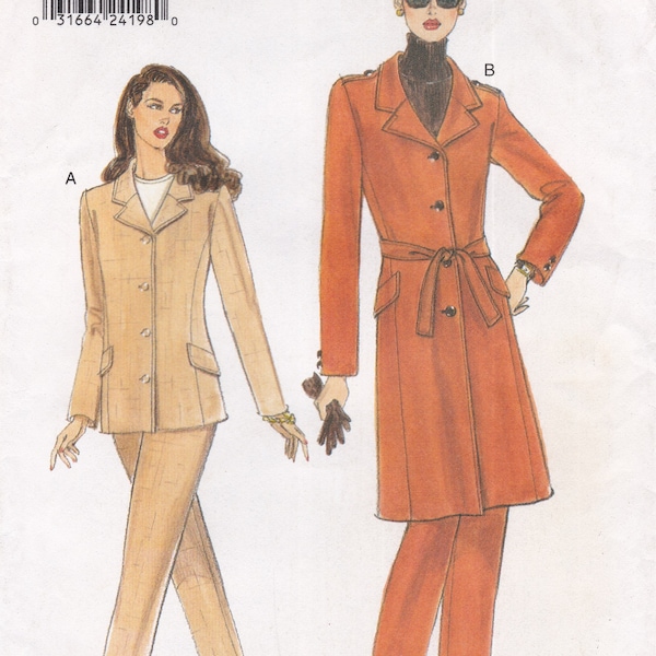 Very Easy Vogue 9538  Vintage Sewing Pattern Coat Jacket Trousers Pants  Sizes 6 8 10  Unused