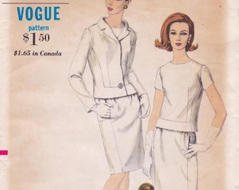 Vogue 6552 Vintage 1960s Sewing Pattern Jacket Skirt Blouse Size 12 Bust 32 Uncut