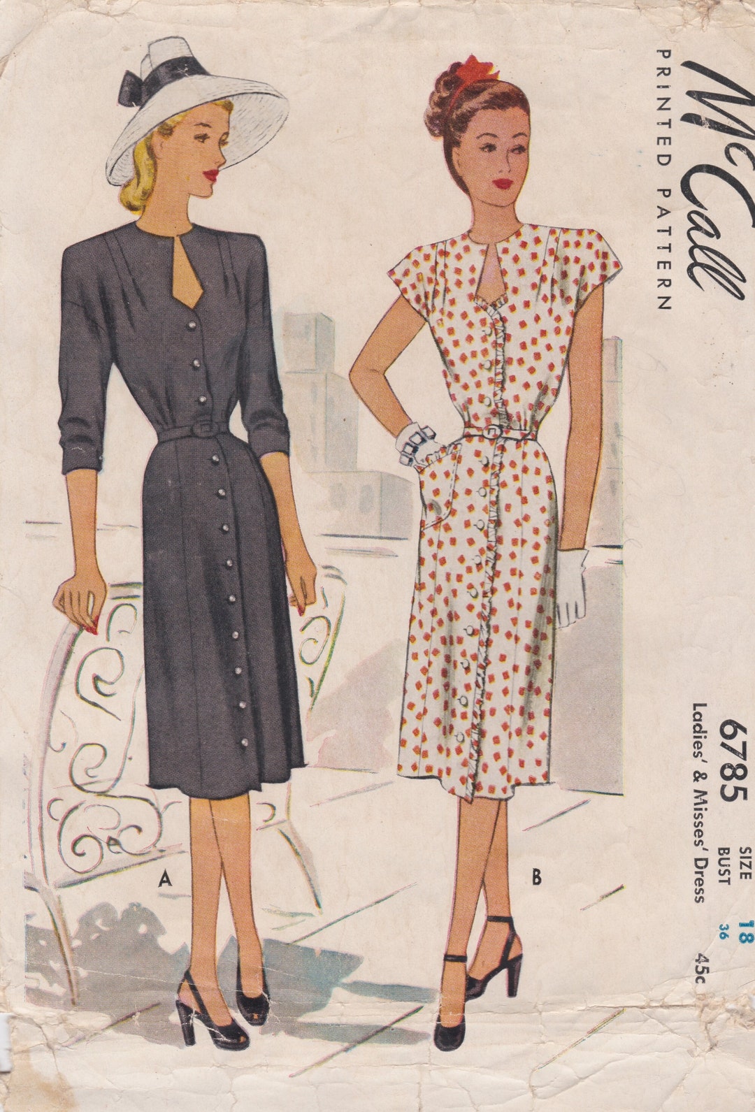 1956 Size 18 Women's Dress and Cummerbund - McCall's 3755 Sewing Pattern