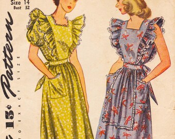 Simplicity 4632, Vintage 1940s Sewing Pattern, Apron, Pinafore, Size 14 Bust 32