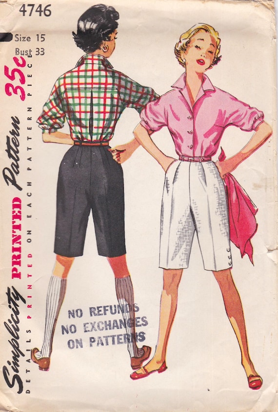 Simplicity 4746 Vintage 1950s Sewing Pattern Shorts And Blouse Size 15 Bust  33