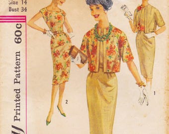 Simplicity 3300, Vintage 1960s Sewing Pattern, Sheath Dress & Reversible Jacket, Size 14, Bust 34