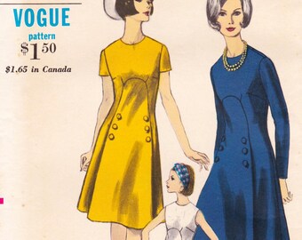 Vogue 6625, Vintage 1960s Sewing Pattern, Dress, Size 12, Bust 32