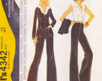 McCalls 4342, Vintage Sewing Pattern, Trousers, Pants, Jacket, Blouse, Size 12 Bust 34