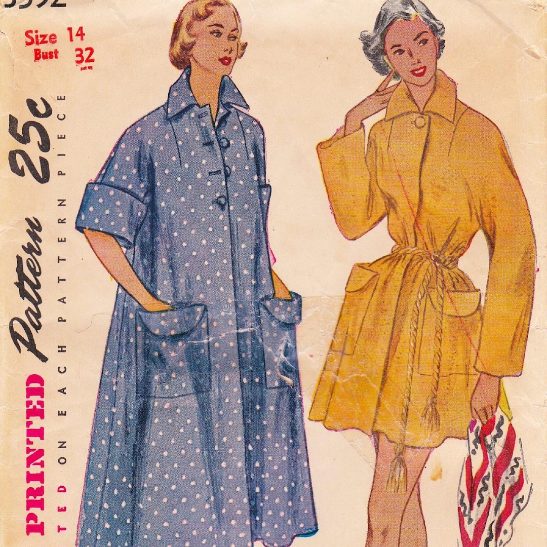 Simplicity 3592 Vintage 1950s Sewing Pattern, Robe, Beach Jacket, Size ...