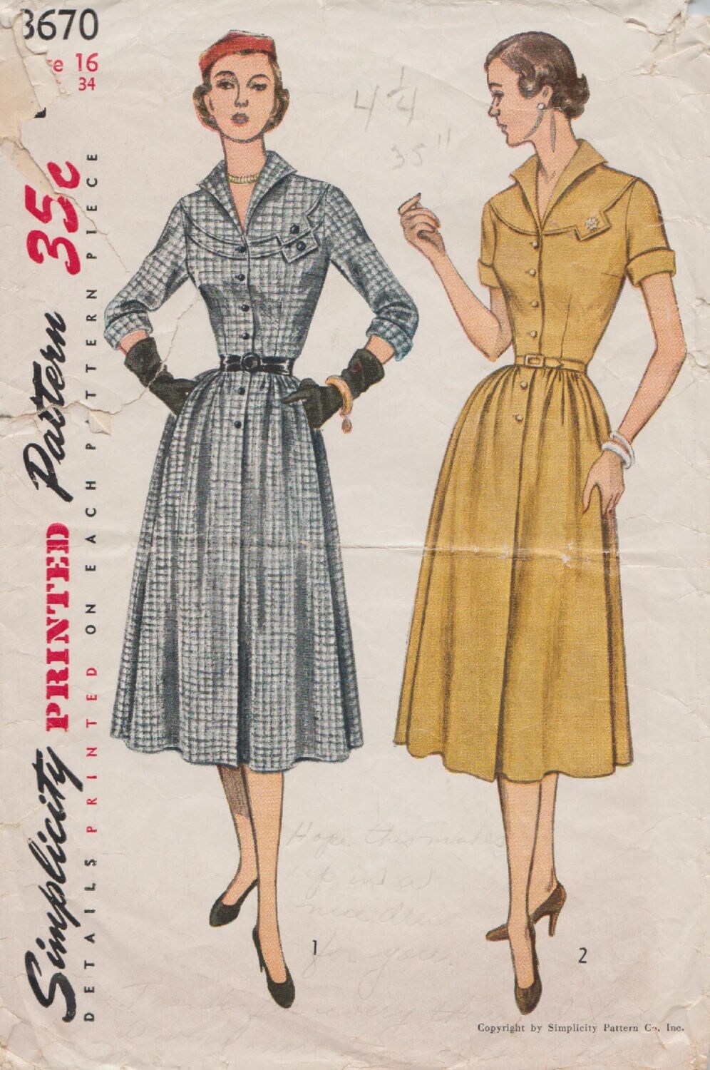 VINTAGES années 50 patron de couture / simplicité 3670 / robe Etsy