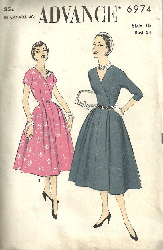 Advance 6974 Vintage 50s Sewing Pattern Wrap Dress Etsy