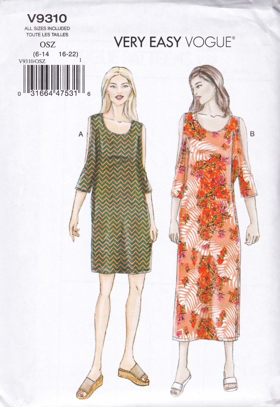 Very Easy Vogue 9310 Sewing Pattern Dress Sizes 6 8 10 12 14 16 18 20