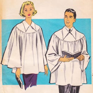 May include: Illustration of two people wearing white choir robes with a collar and wide sleeves. One person holds a book and the other holds a book. The background is a light blue color.