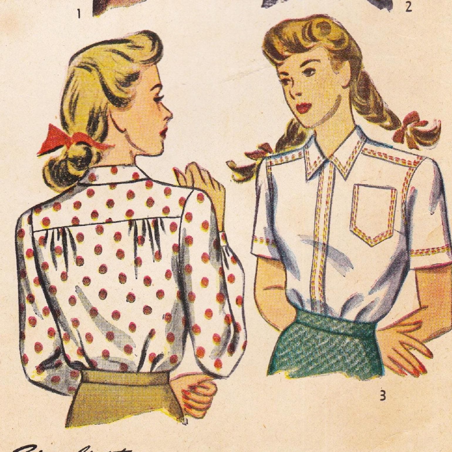 Simplicity 4817 Vintage 1940s Sewing Pattern Blouse Shirt Top Size