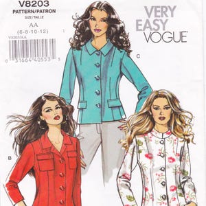 非常に簡単なヴォーグ8203ヴィンテージソーイングパターンジャケットサイズ6 8 10 12未裁断