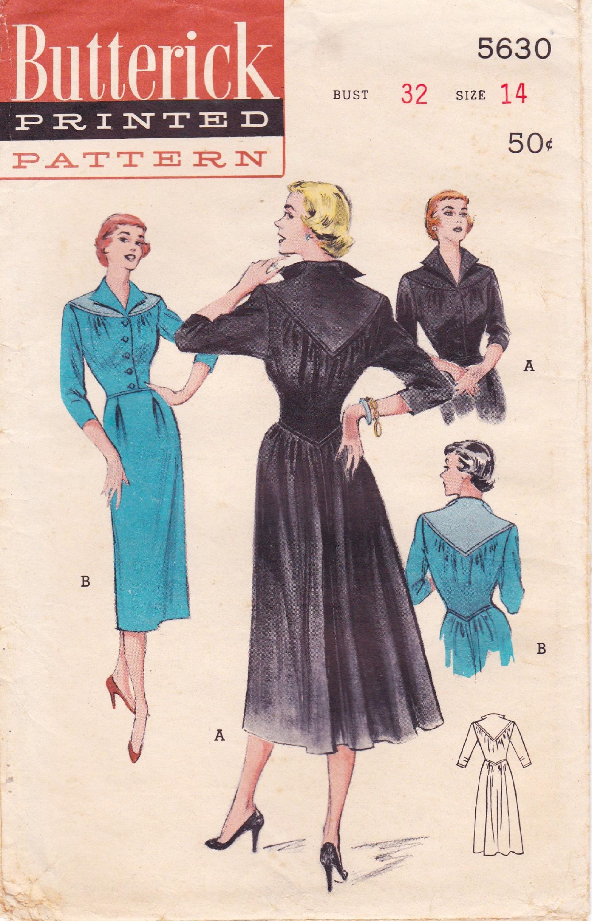 Butterick 5630, Vintage 1950s Sewing Pattern, Dress, Size 14 Bust