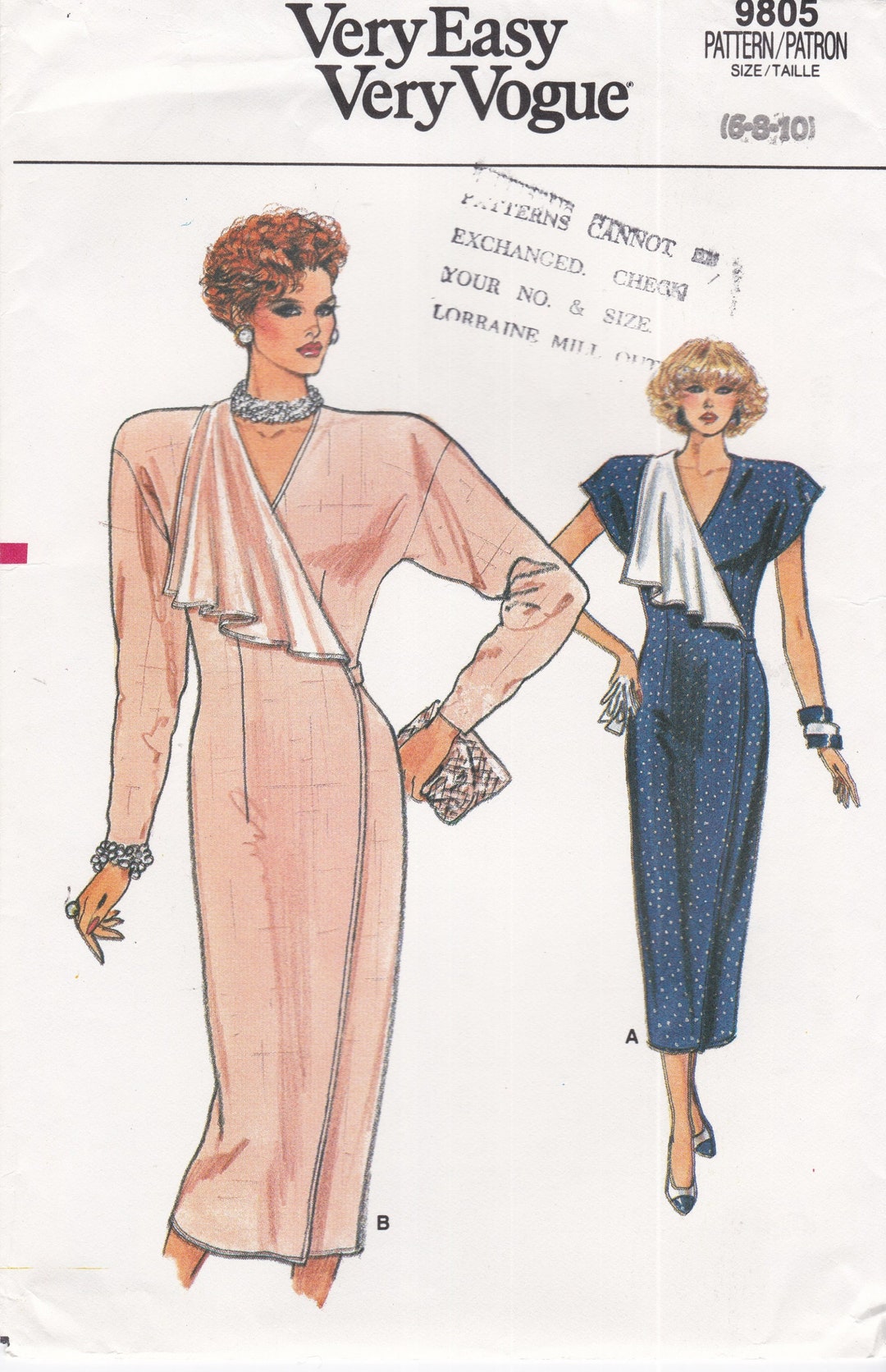 Very Easy Vogue 9805 Vintage Sewing Pattern Wrap Dress Sizes 6 8 10