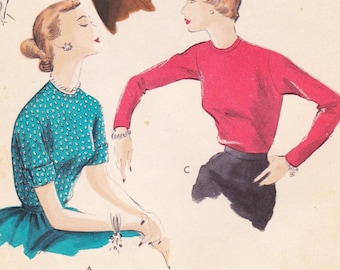 Vogue 7394 Vintage 1950s Sewing Pattern Blouse Shirt Top Size 14 Bust 32