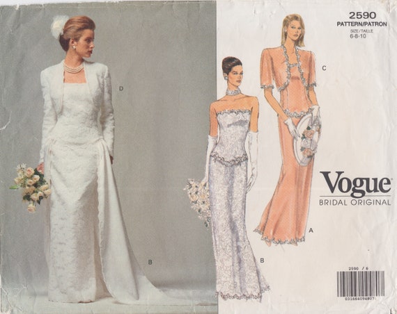 Sewing Pattern for Bridal Gown, Vogue Bridal Original Pattern, Vogue Pattern  V1032, Raised Waist Gown, V Neck, Trumpet Skirt W Train - Etsy