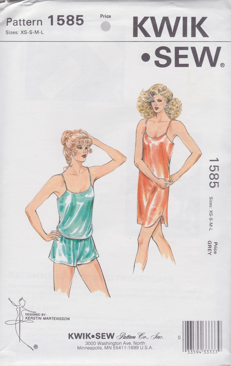 Kwik Sew 1585 / Vintage Lingerie Sewing Pattern / Nightgown Etsy