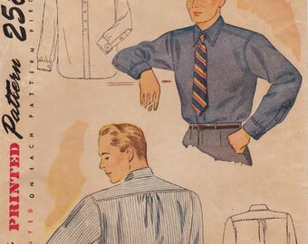 Simplicity 1952, Vintage 1940s Sewing Pattern, Mans Shirt,  Size 15 1/2, Chest 40