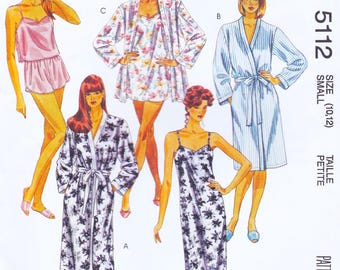 McCalls 5112, Vintage Sewing Pattern, Nightgown, Robe, Lingerie, Sleepwear, Size Small Uncut